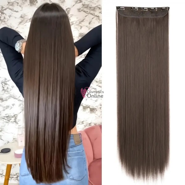 Extensie de par cu 5 Clips On delux dubla dreapta de 70 cm, Saten Inchis 3636H